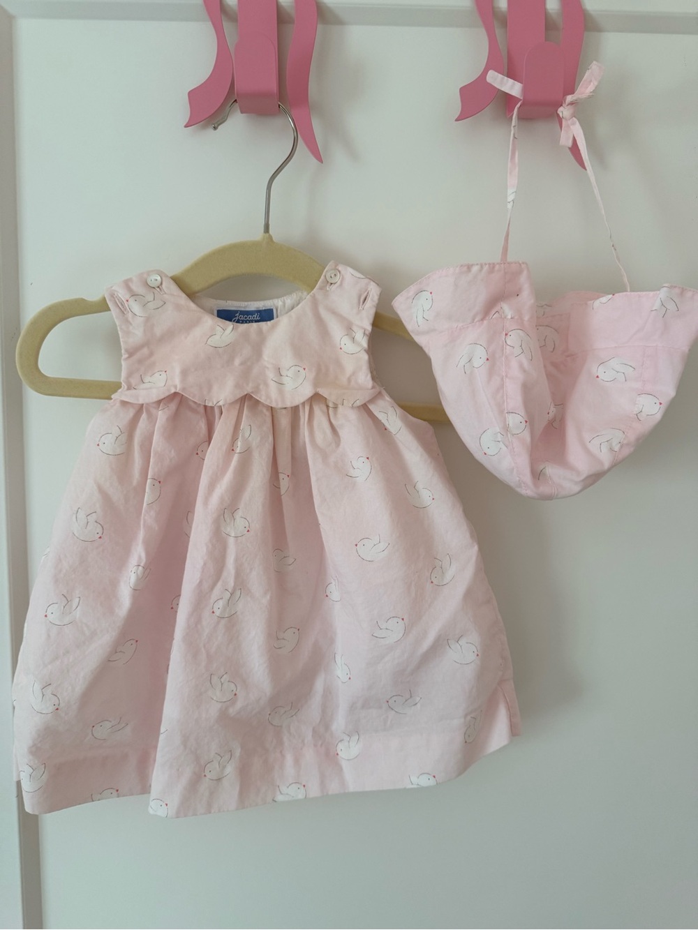 Jacadi Pink Baby Dress with Matching Hat 3 months